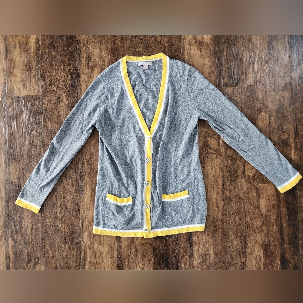 Banana Republic Gray and Yellow Women's Cardigan Sweater Large